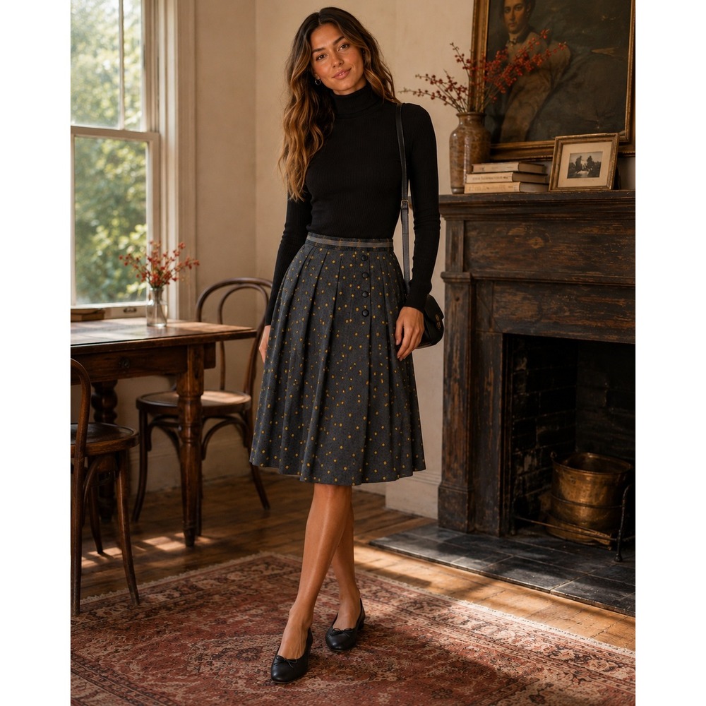 Plenty By Tracy Reese Skirt Women 10 Gray Polka Dot Wool Blend A-Line Pleated
